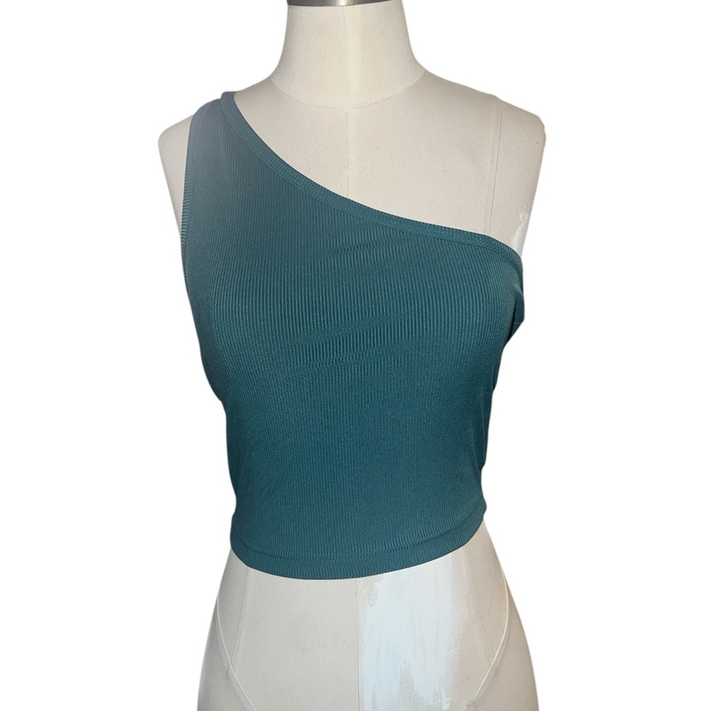 SHEIN | WOMENS ONE SHOULDER SLEEVELESS CROPPED GREEN FITTED TOP
